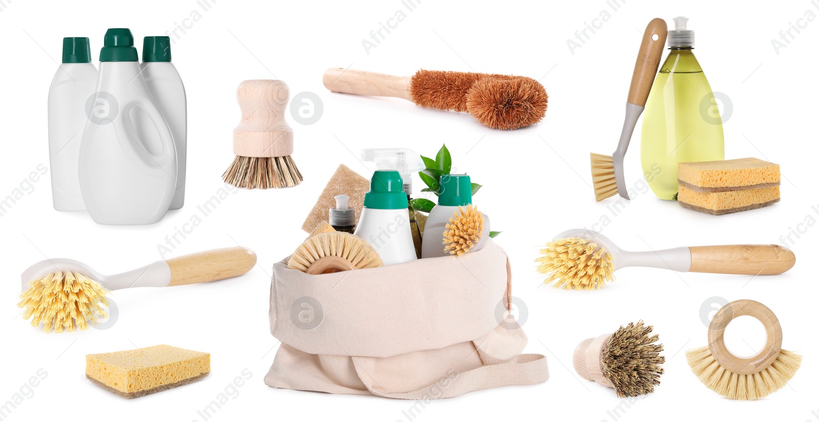 Image of Set of eco-friendly cleaning products isolated on white