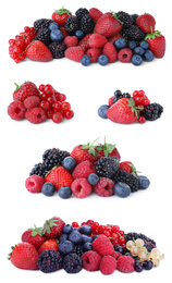 Image of Set of different mixed berries on white background