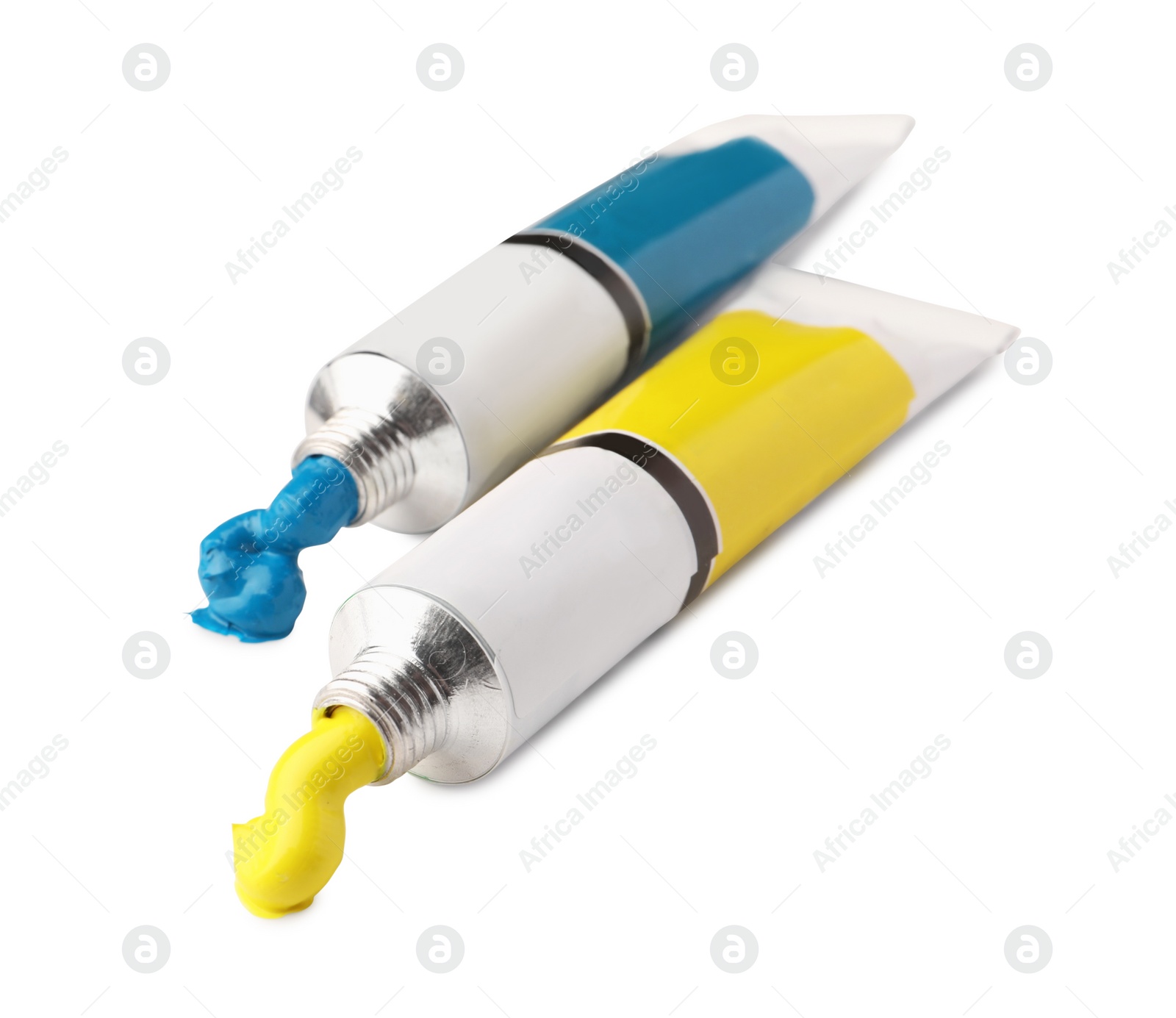 Photo of Tubes with oil paints on white background