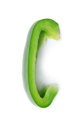 Slice of fresh green bell pepper on white background, top view