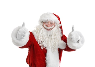 Photo of Portrait of authentic Santa Claus on white background