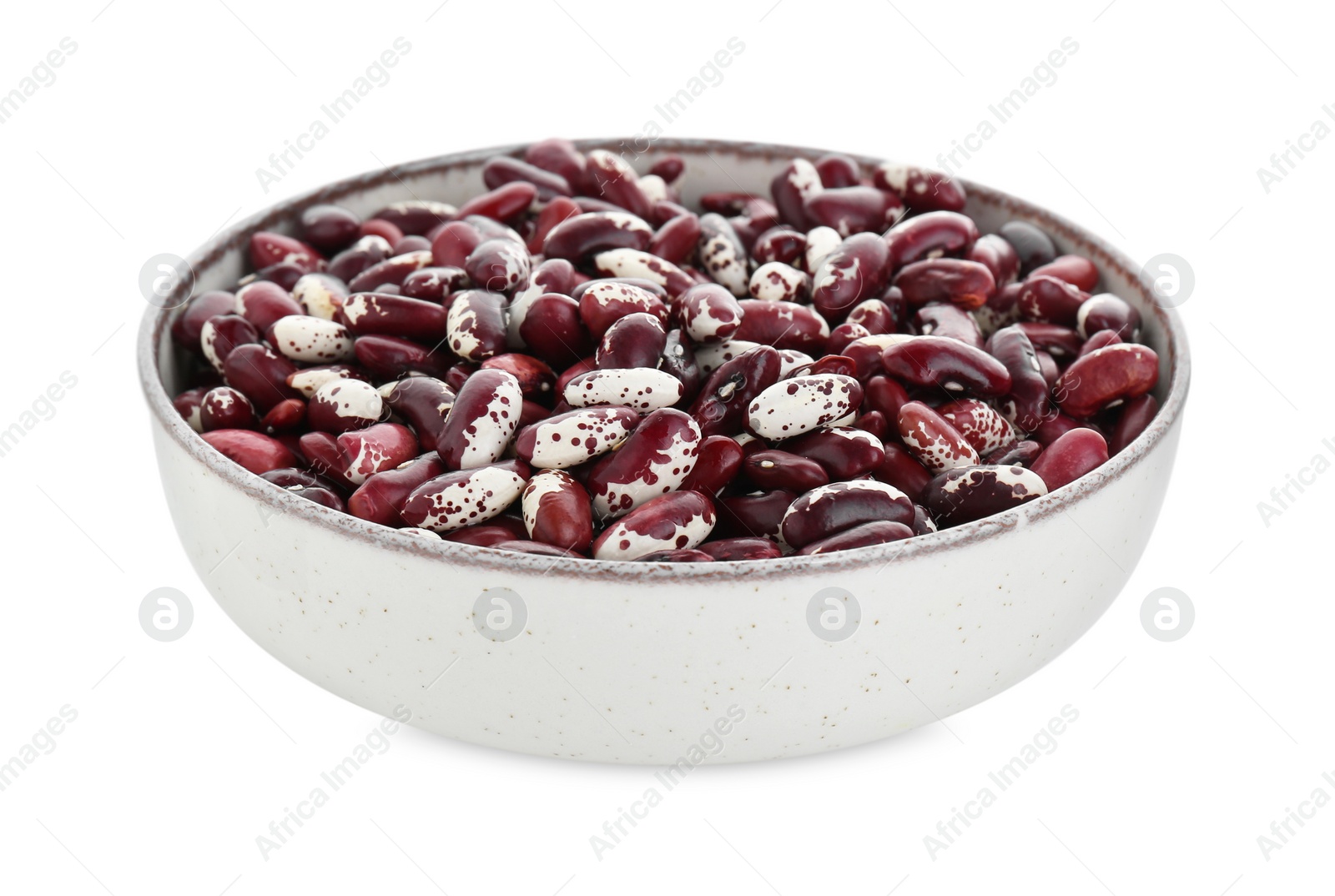 Photo of Bowl with dry kidney beans isolated on white