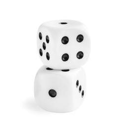 Photo of Two stacked dices isolated on white. Game cubes