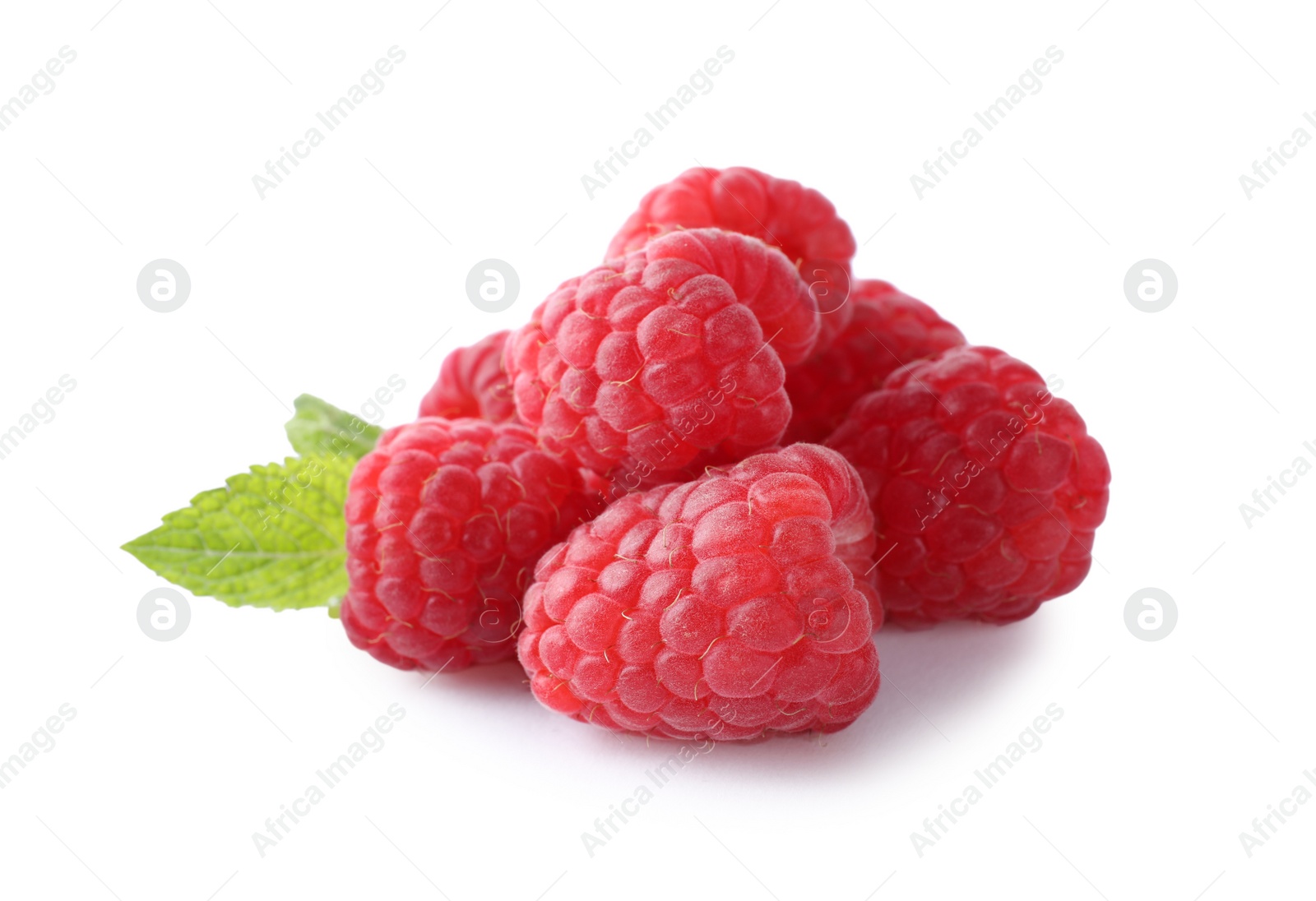 Photo of Delicious sweet ripe raspberries isolated on white