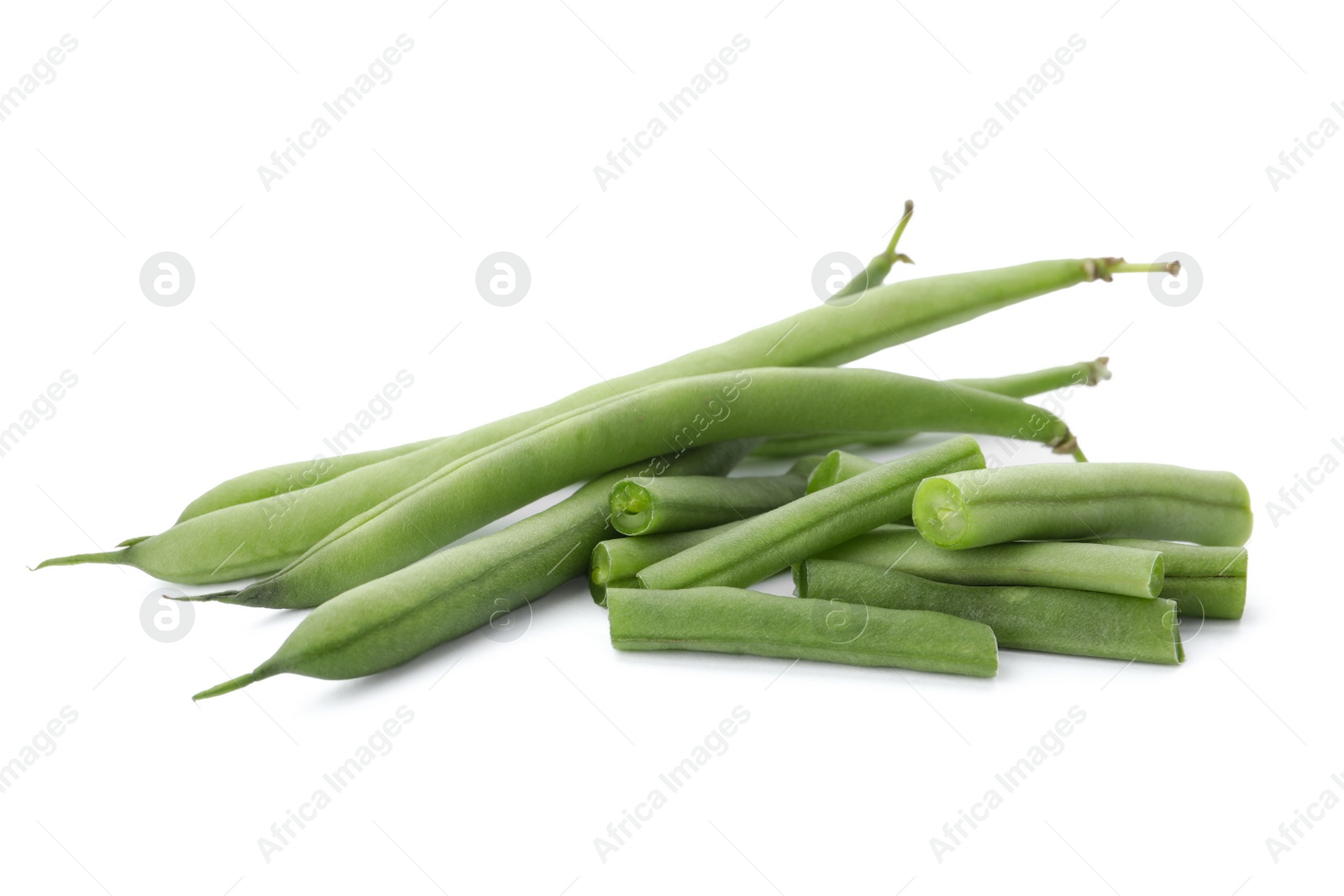 Photo of Delicious fresh green beans on white background