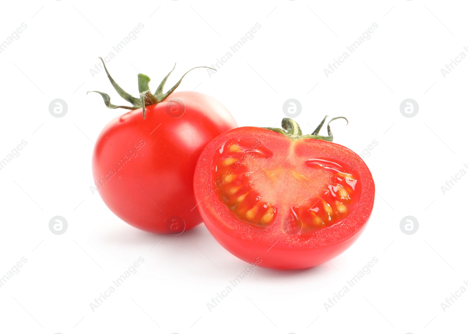 Photo of Fresh organic cherry tomatoes isolated on white