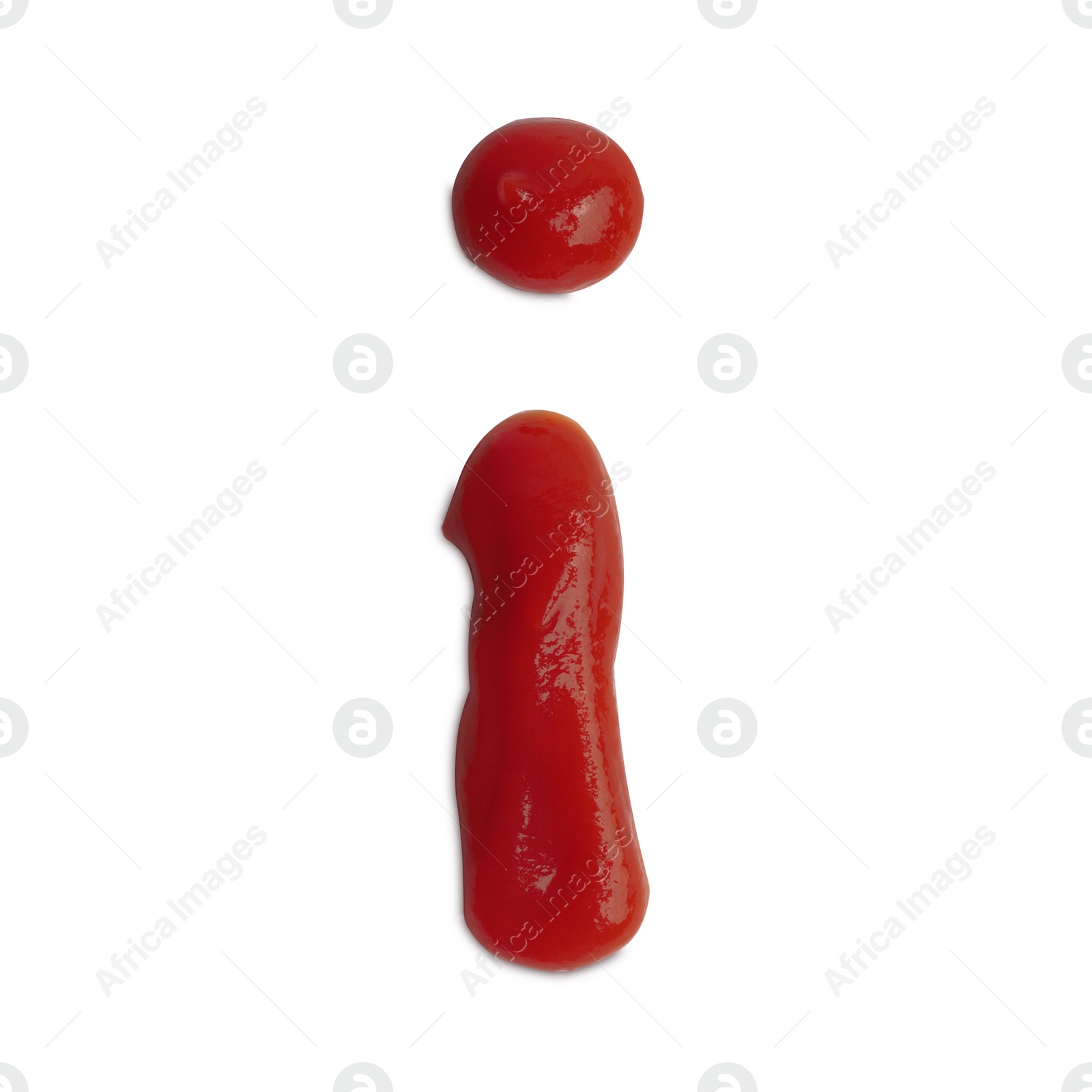 Photo of Letter I written with ketchup on white background