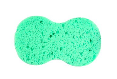 Turquoise car wash sponge isolated on white, top view