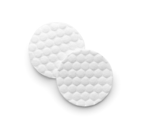 Photo of Cotton pads on white background, top view