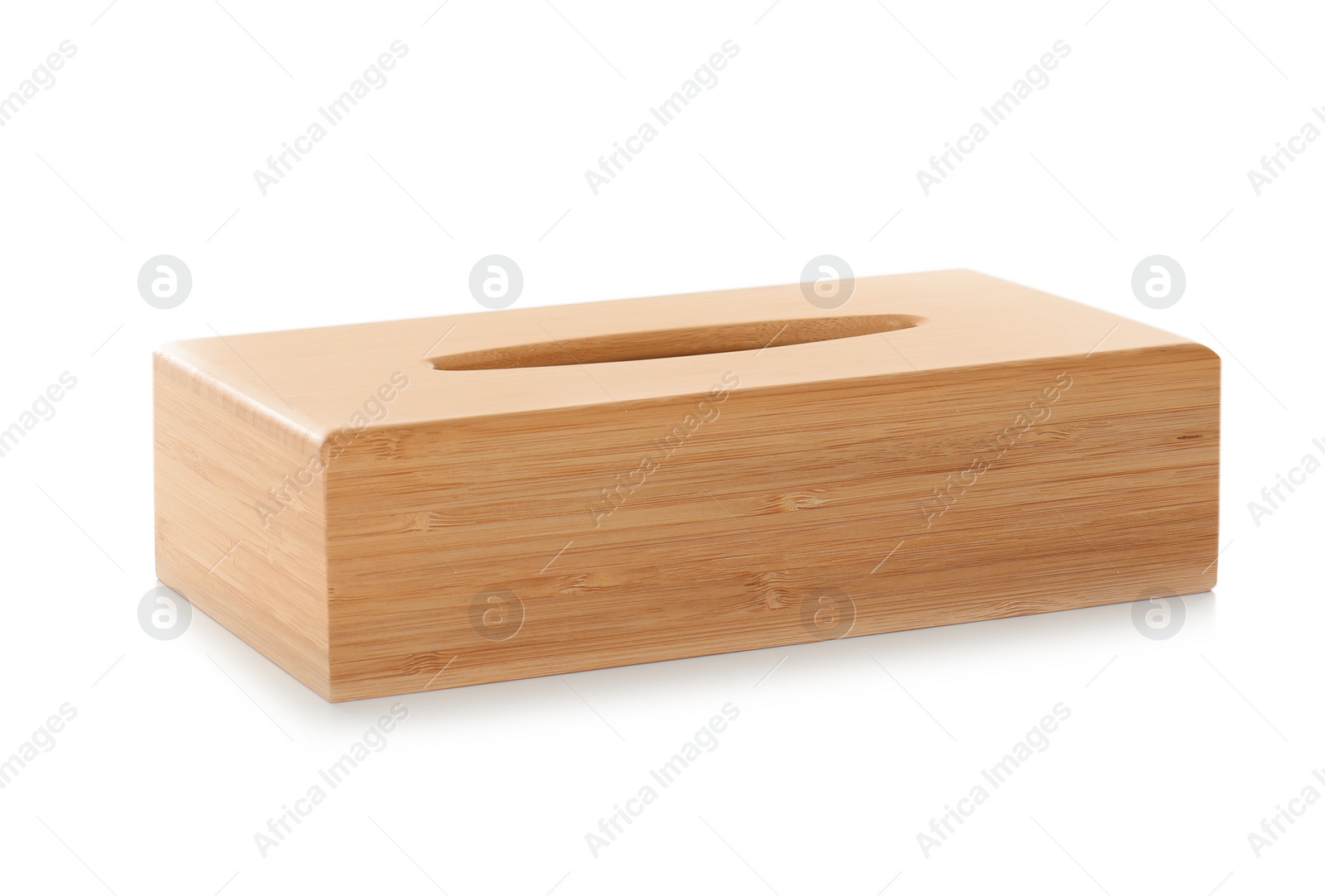 Photo of Empty wooden napkin holder on white background