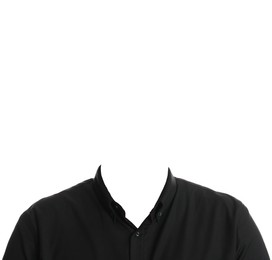 Image of Outfit replacement template for passport photo or other documents. Black shirt isolated on white