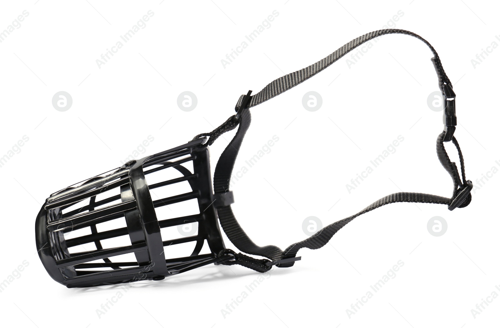 Photo of Black plastic dog muzzle isolated on white