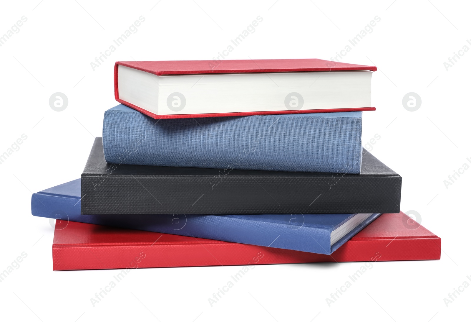 Photo of Stack of different hardcover books on white background