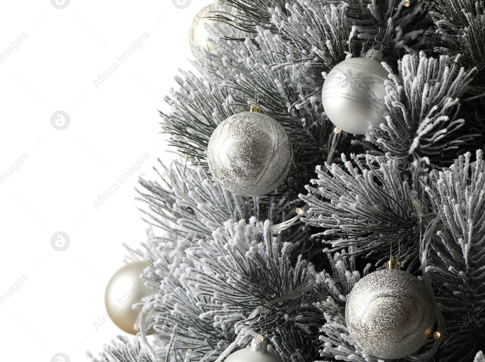 Photo of Beautiful Christmas tree with decor on white background