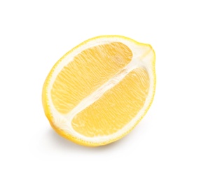 Photo of Half of fresh ripe lemon on white background