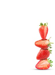 Image of Stack of fresh strawberries on white background