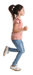 Cute little girl running on white background