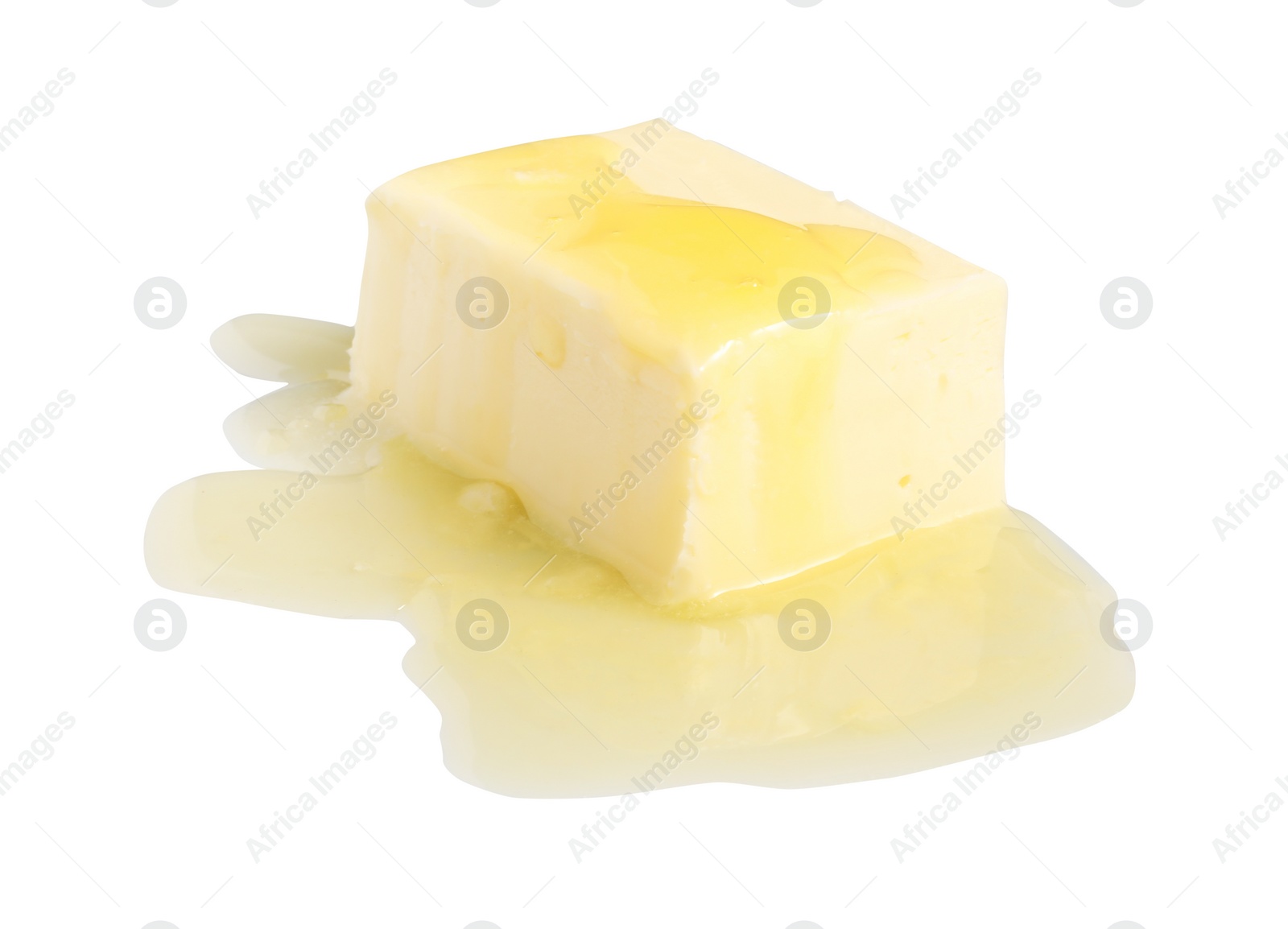 Photo of Piece of melting butter on white background