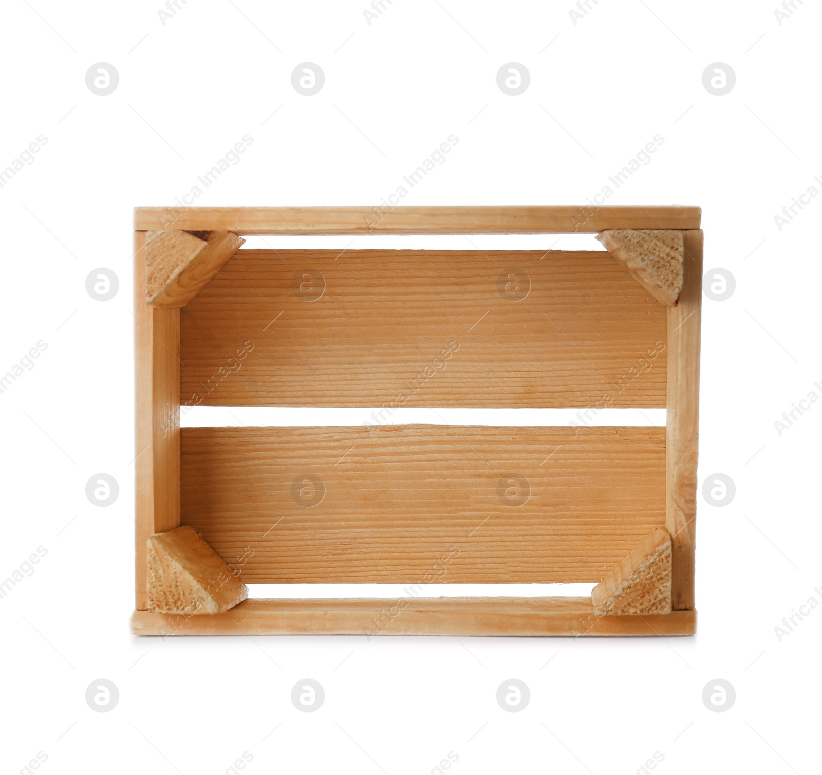 Photo of Wooden crate on white background, top view. Shipping container