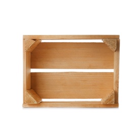 Photo of Wooden crate on white background, top view. Shipping container