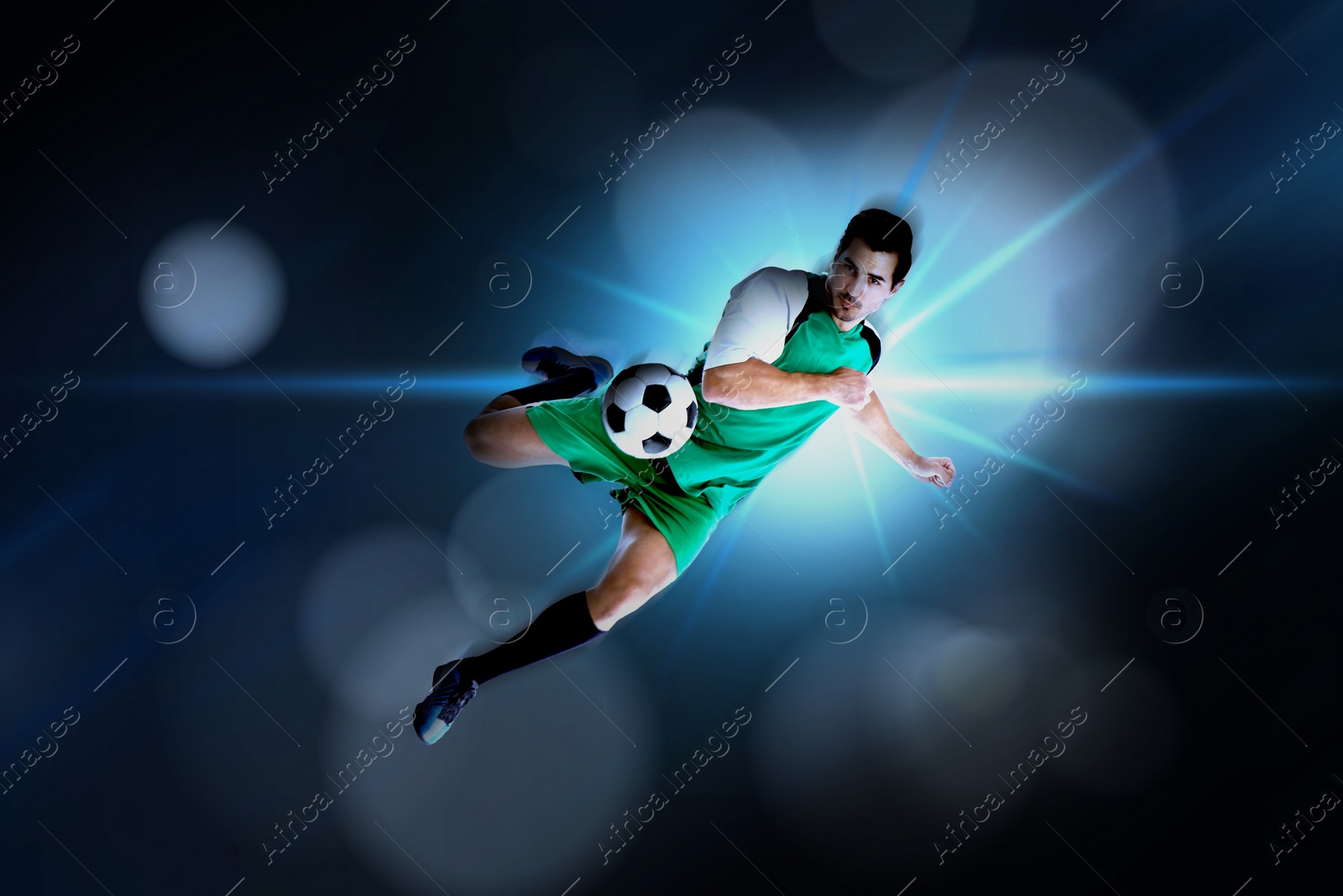 Image of Shot of football player in action. Creative design