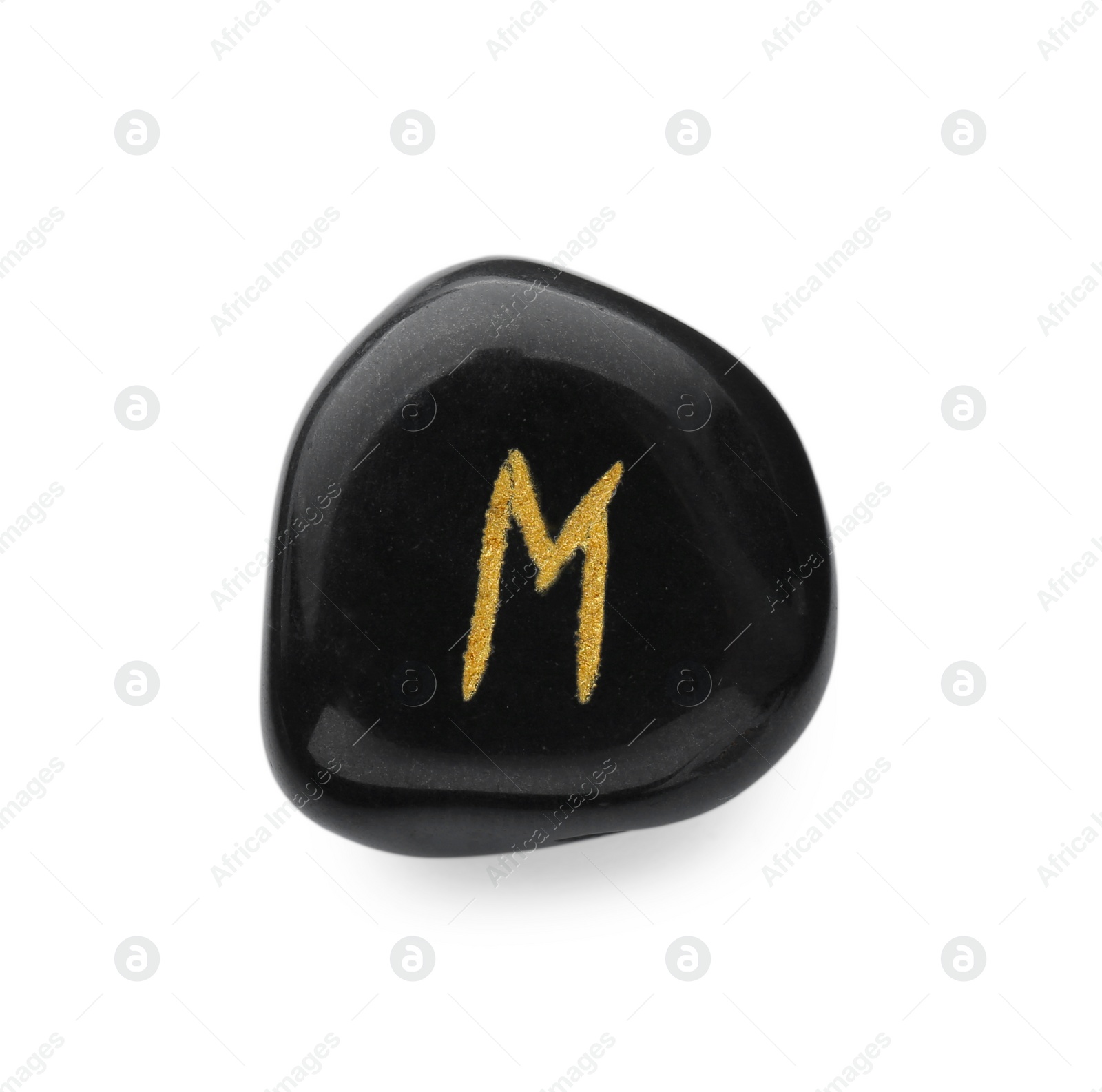 Photo of Black stone rune Ehwaz isolated on white