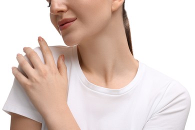 Beauty concept. Woman on white background, closeup