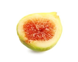 Half of ripe green fig on white background