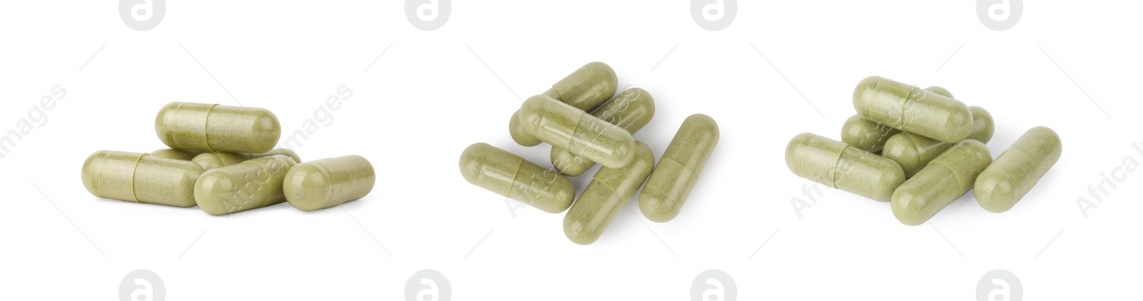 Image of Collage of vitamin pills isolated on white