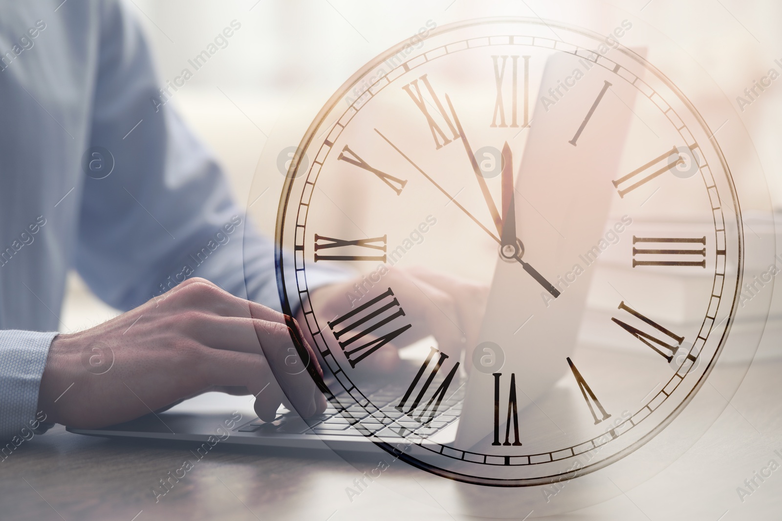 Image of Man and clock, double exposure. Time concept