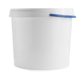 Photo of One blank plastic bucket isolated on white