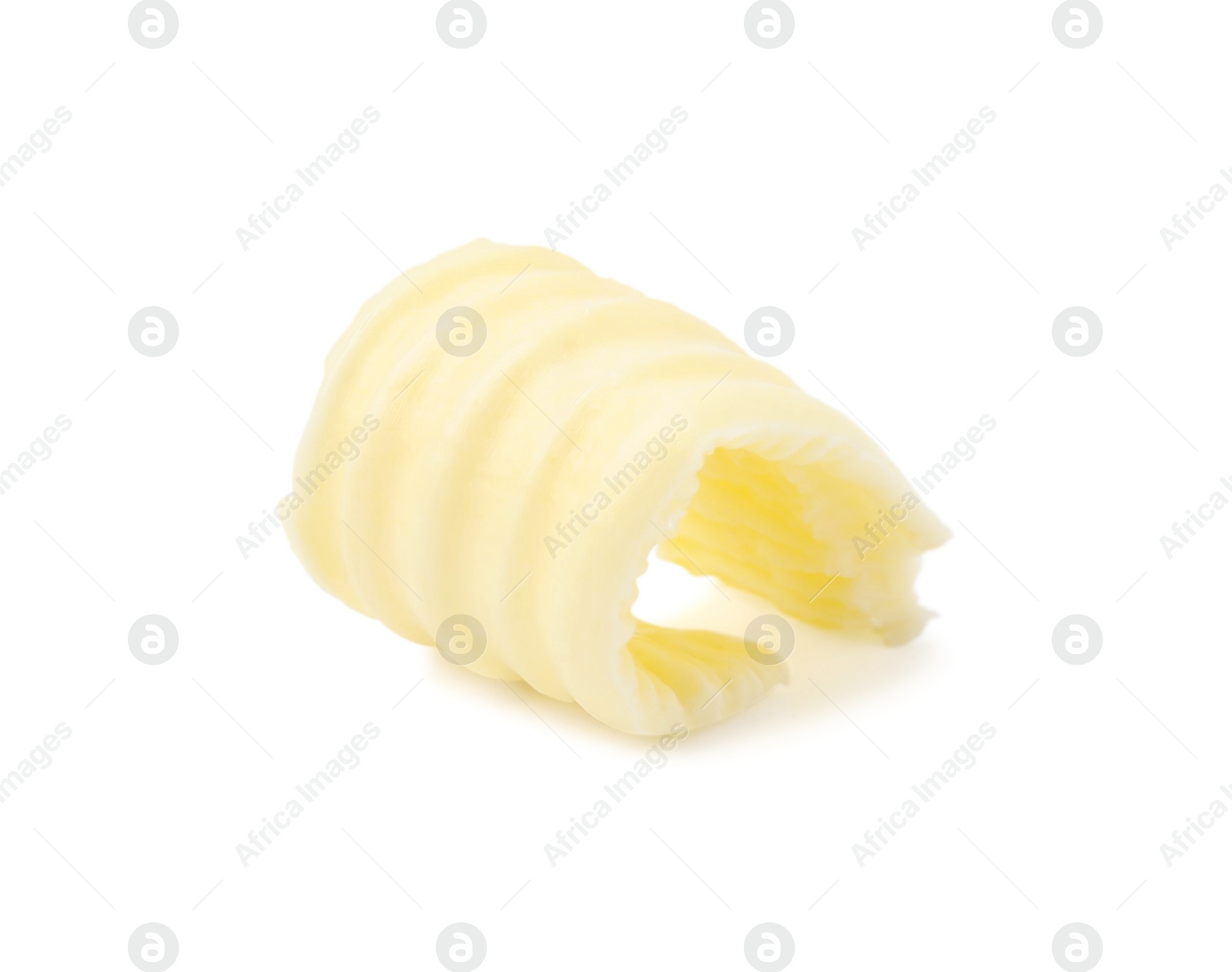 Photo of One tasty butter curl isolated on white