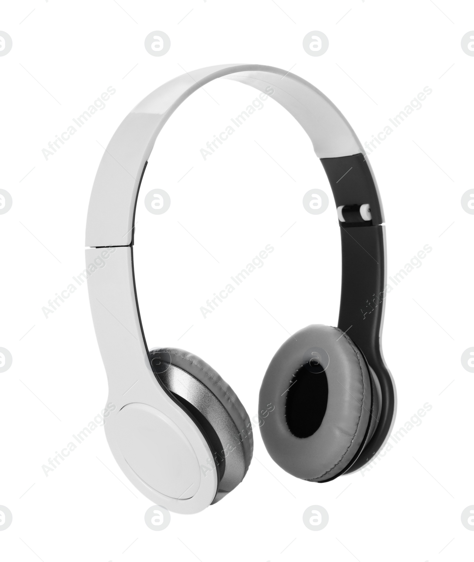 Photo of Stylish modern headphones with earmuffs on white background