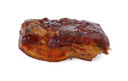 Piece of tasty baked pork belly isolated on white