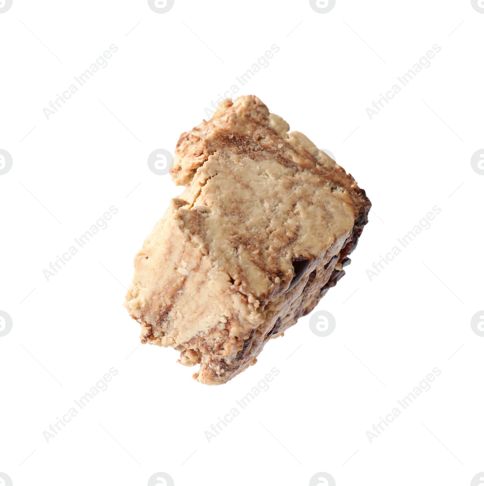 Photo of One piece of tasty chocolate halva isolated on white