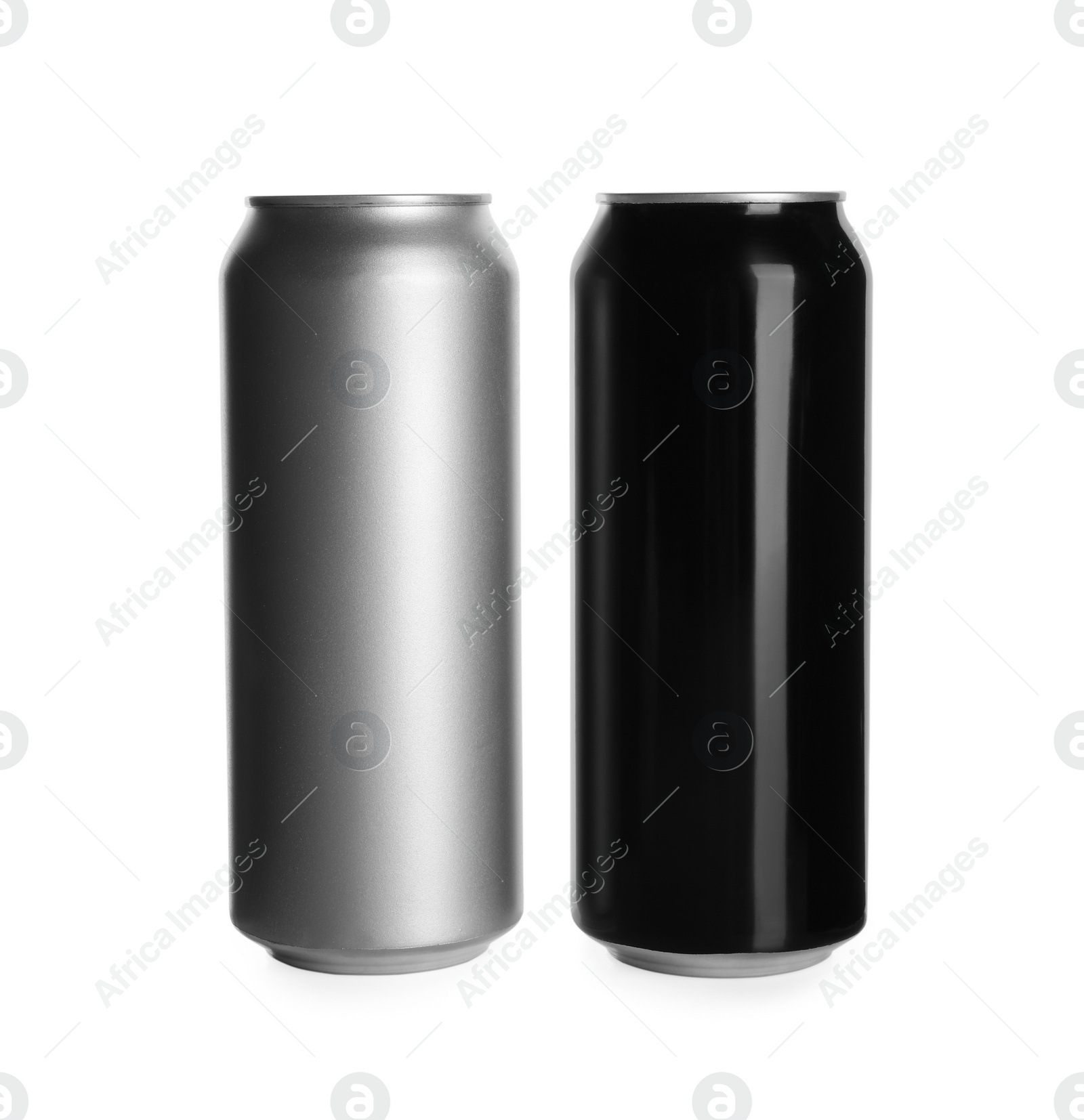 Photo of Aluminum cans on white background. Mockup for design