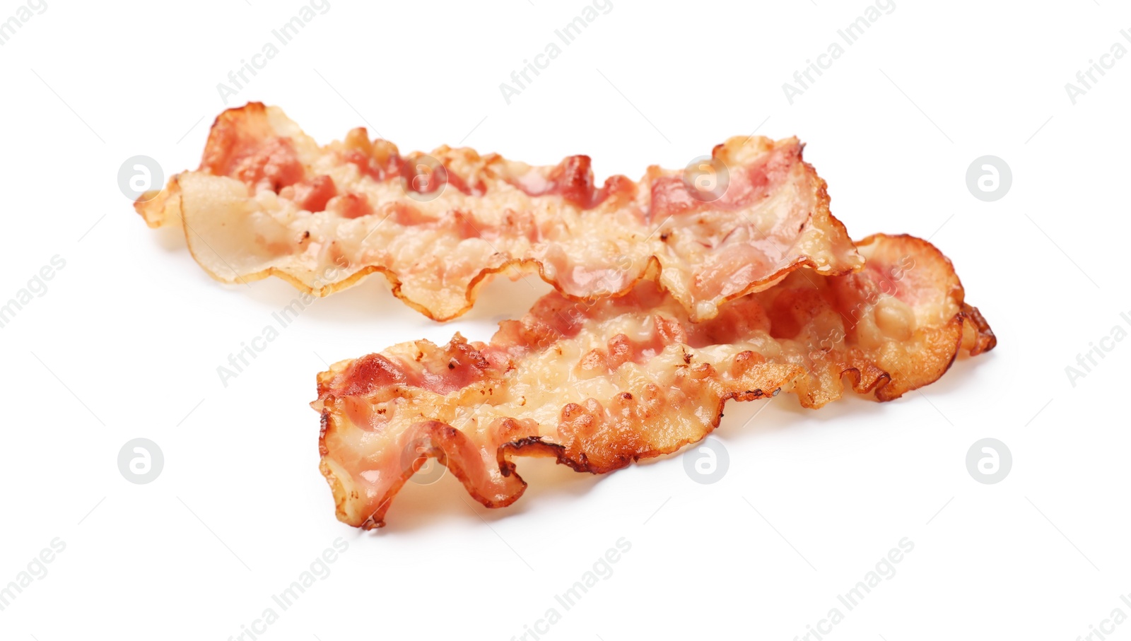 Photo of Delicious fried bacon slices isolated on white