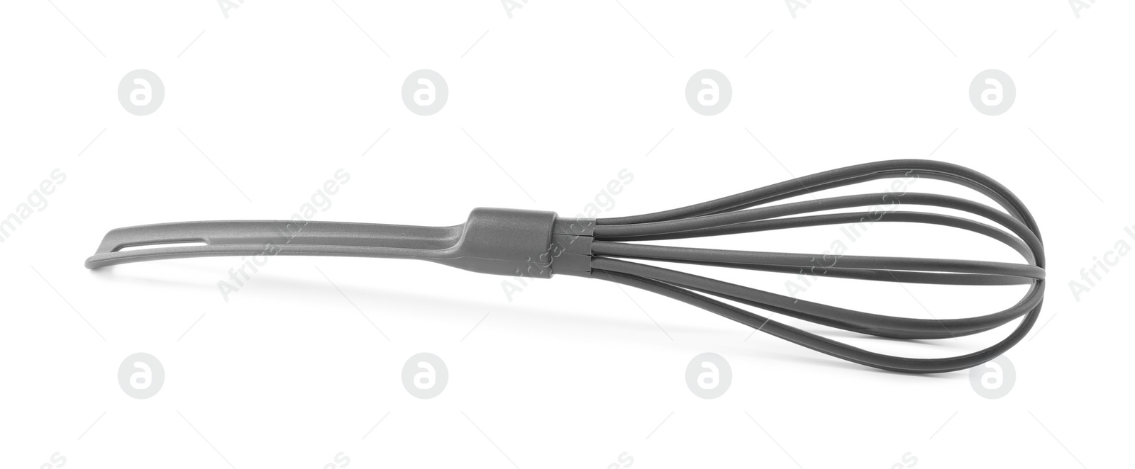 Photo of Plastic whisk isolated on white. Kitchen utensil