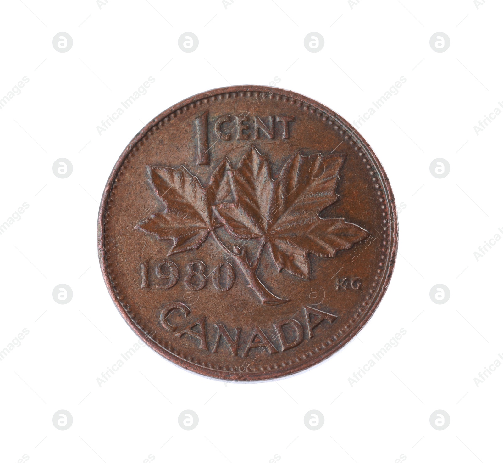 Photo of Canadian coin isolated on white, top view
