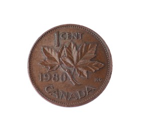 Canadian coin isolated on white, top view
