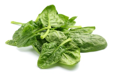 Pile of fresh spinach leaves isolated on white