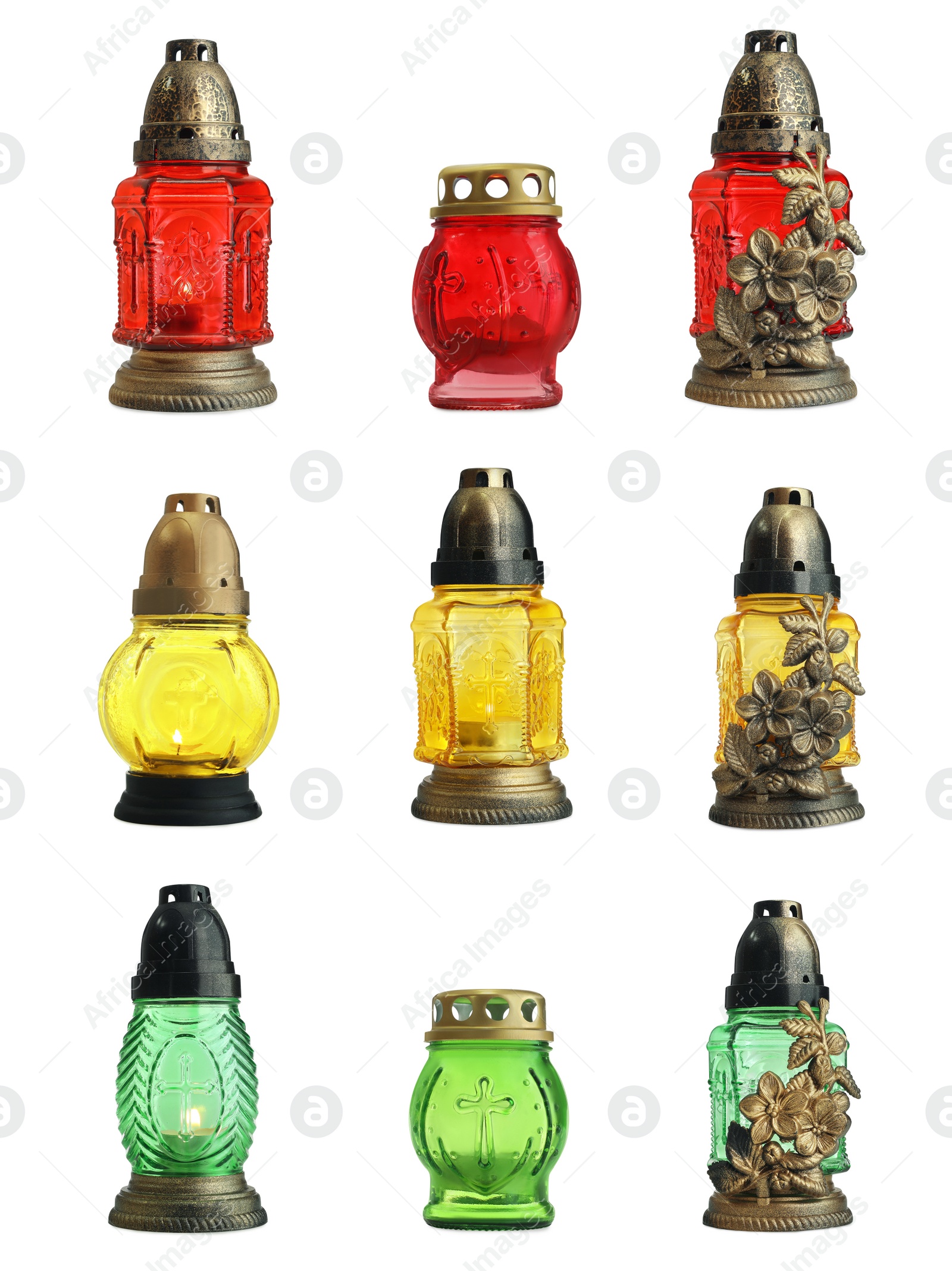 Image of Set with different grave lights on white background 