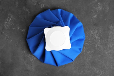 Ice pack on stone table, top view