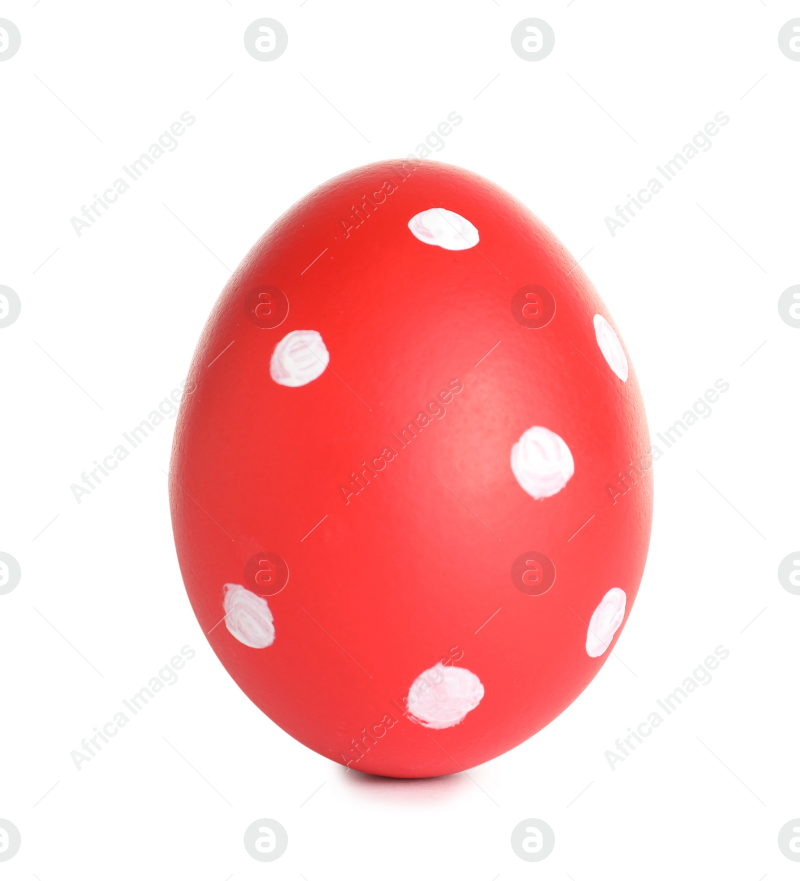 Photo of Creative painted red Easter egg on white background