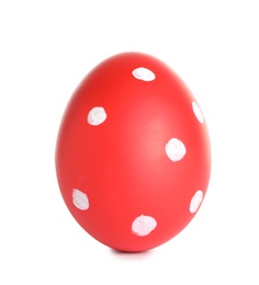 Creative painted red Easter egg on white background