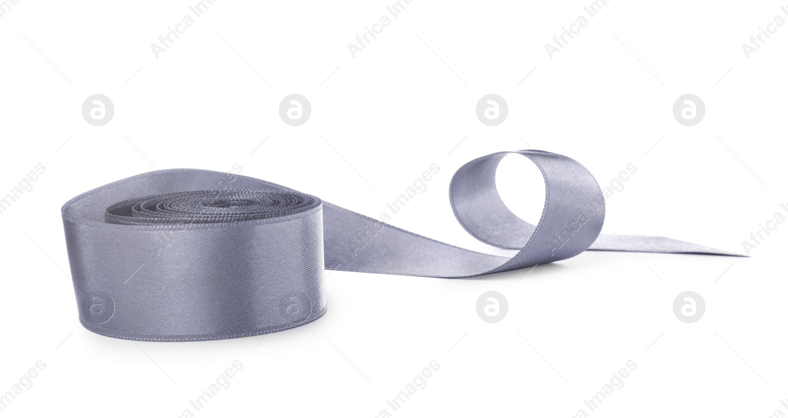 Photo of Beautiful grey ribbon isolated on white. Festive decor