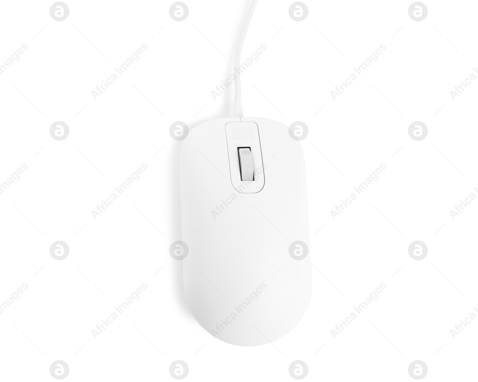 Photo of Modern wired optical mouse isolated on white, top view