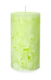 Photo of Scented color wax candle on white background