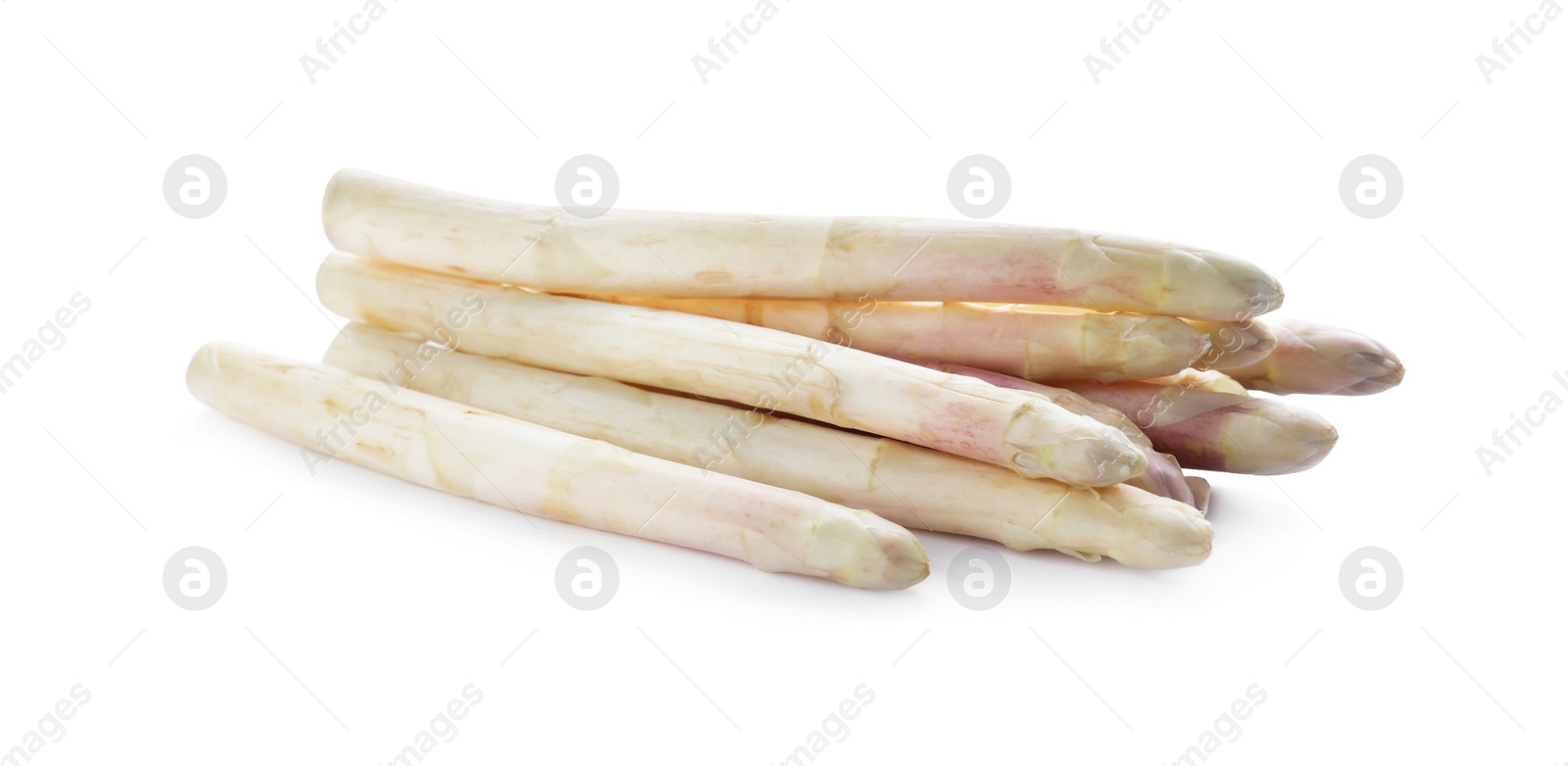 Photo of Pile of fresh raw asparagus isolated on white