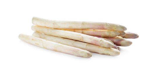 Photo of Pile of fresh raw asparagus isolated on white